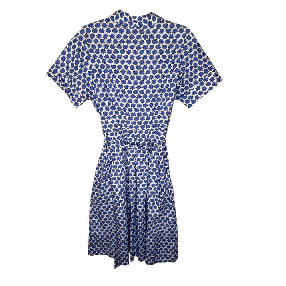 Talbots Womens Blue White Sunburst Print Cotton Shirt Dress Belted Size 8 - Picture 2 of 7